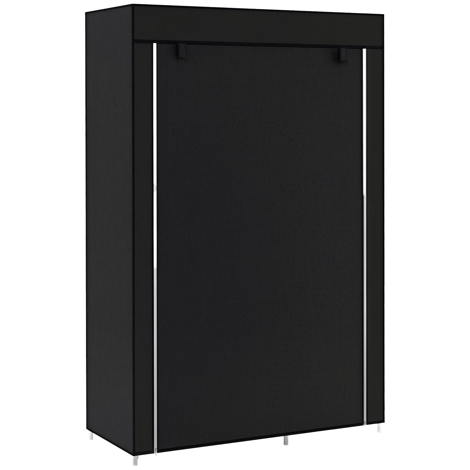Dulap Portabil din Material, Dulap cu 6 Rafturi Deschise, 1 Bară și Ușă cu Fermoar, 103x43x162,5 cm, Negru