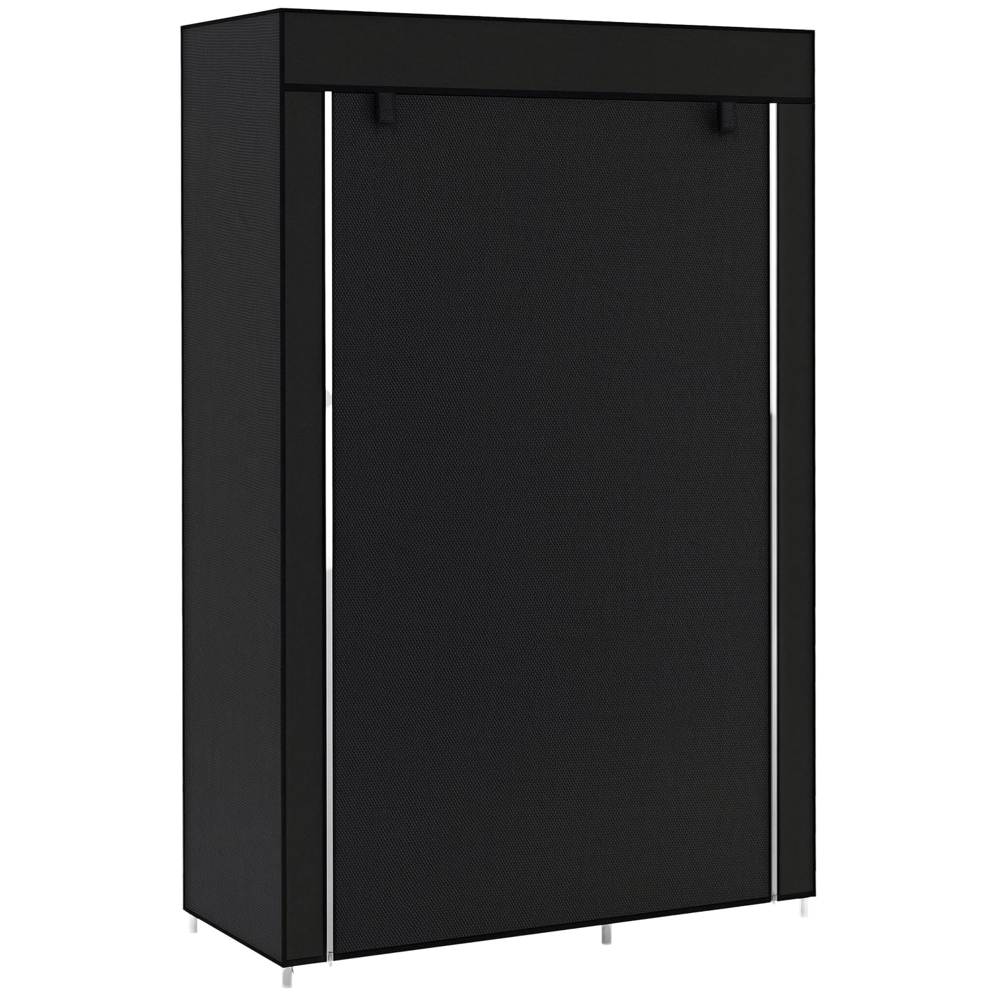 Dulap Portabil din Material, Dulap cu 6 Rafturi Deschise, 1 Bară și Ușă cu Fermoar, 103x43x162,5 cm, Negru