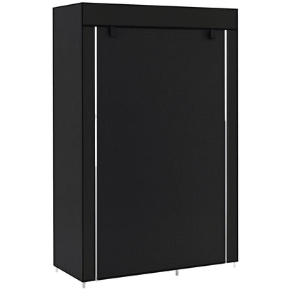 Dulap Portabil din Material, Dulap cu 6 Rafturi Deschise, 1 Bară și Ușă cu Fermoar, 103x43x162,5 cm, Negru