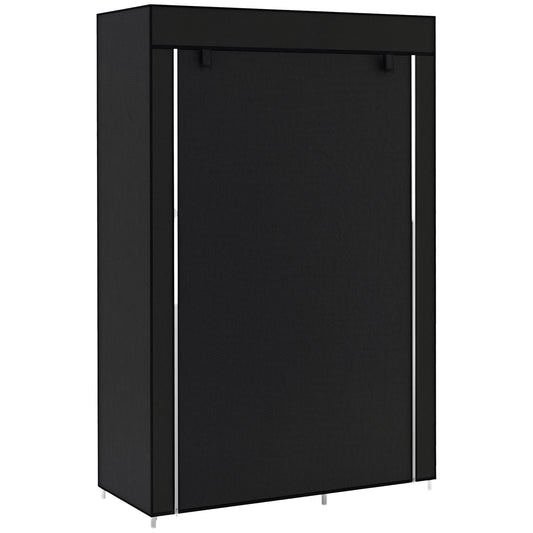 Dulap Portabil din Material, Dulap cu 6 Rafturi Deschise, 1 Bară și Ușă cu Fermoar, 103x43x162,5 cm, Negru