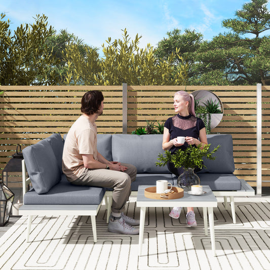 Set de mobilier de grădină cu 2 canapele cu perne, spătar reglabil în 5 poziții și măsuță cu efect de lemn, gri
