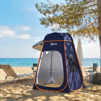 Cort de Duș Pop-Up Impermeabil cu Acoperiș Detașabil, din Poliester 190T și Oțel, 152x152x200 cm, Albastru Închis