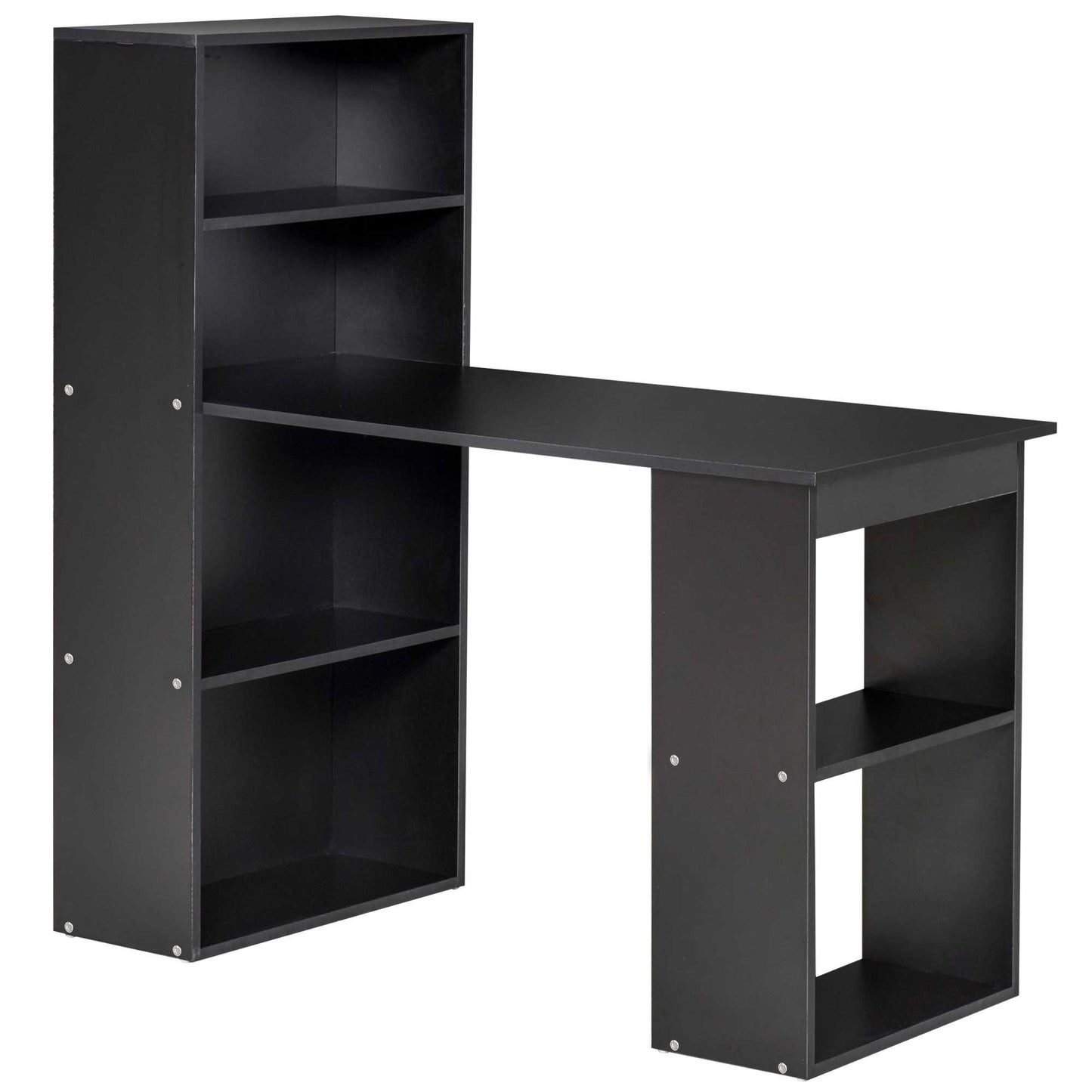 Birou PC din Lemn cu 6 Rafturi Laterale pentru Depozitare, 120x55x120 cm, Negru