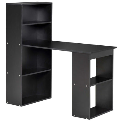 Birou PC din Lemn cu 6 Rafturi Laterale pentru Depozitare, 120x55x120 cm, Negru