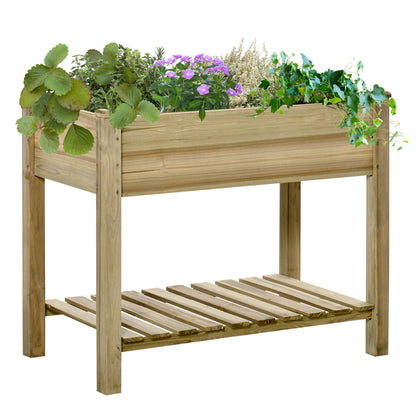 Jardiniera Inaltata din Lemn cu Picioare si Polita Inferioara pentru Gradina si Balcon 91x51x76cm