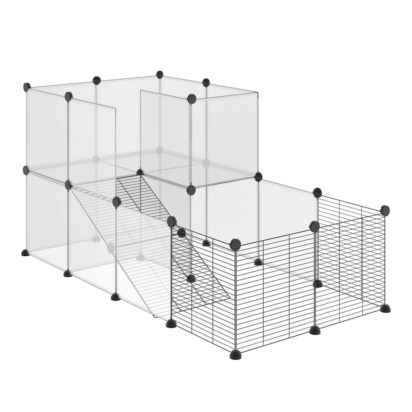 Țarc Modular pentru Animale de Talie Mică cu Panouri și Accesorii, 140x70x70 cm, Negru