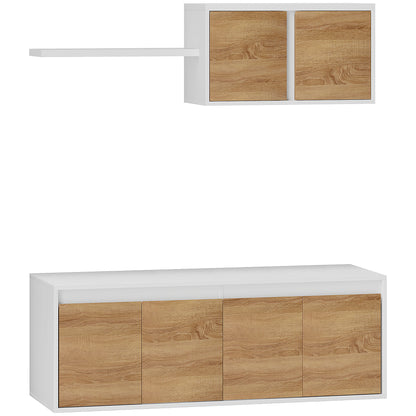 Set Mobilier TV și Dulap Suspendat cu 7 Rafturi și Raft Deschis, Mobilier pentru TV din PAL, 120x41x43,3 cm, Alb