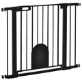 Poartă Reglabilă pentru Câini cu Ușă Mică și Închidere Automată, 75-103x76cm, Negru