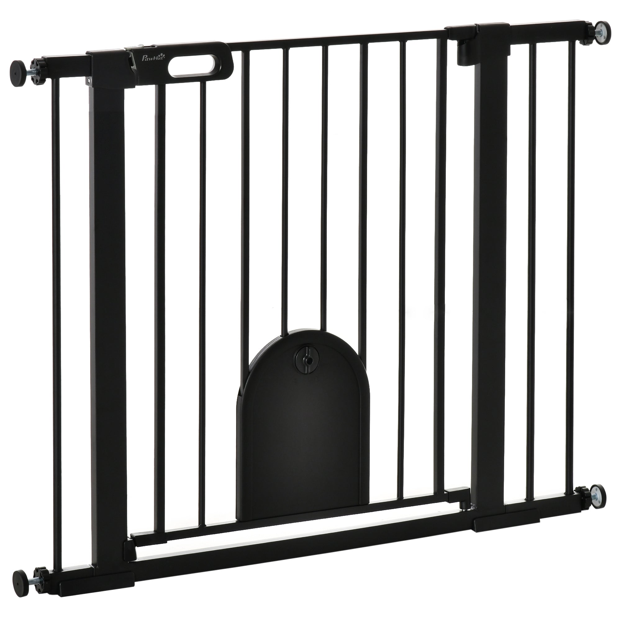Poartă Reglabilă pentru Câini cu Ușă Mică și Închidere Automată, 75-103x76cm, Negru