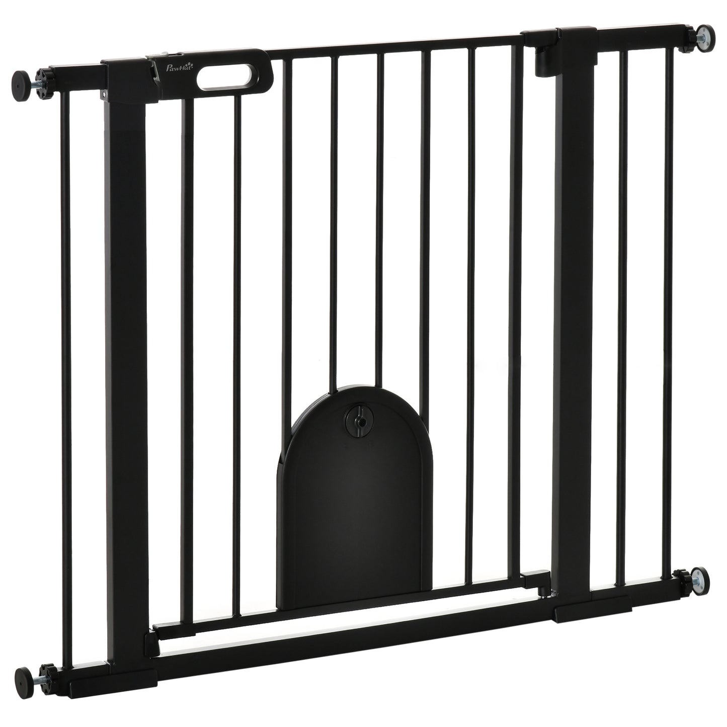 Poartă Reglabilă pentru Câini cu Ușă Mică și Închidere Automată, 75-103x76cm, Negru