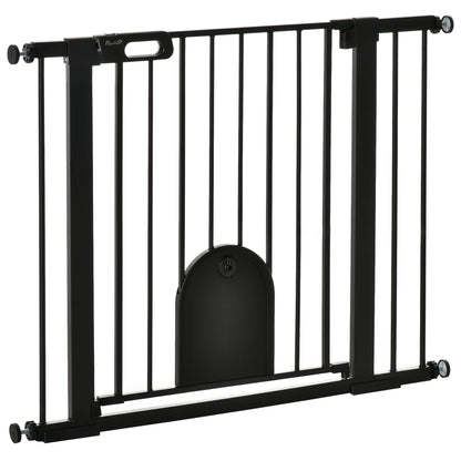 Poartă Reglabilă pentru Câini cu Ușă Mică și Închidere Automată, 75-103x76cm, Negru