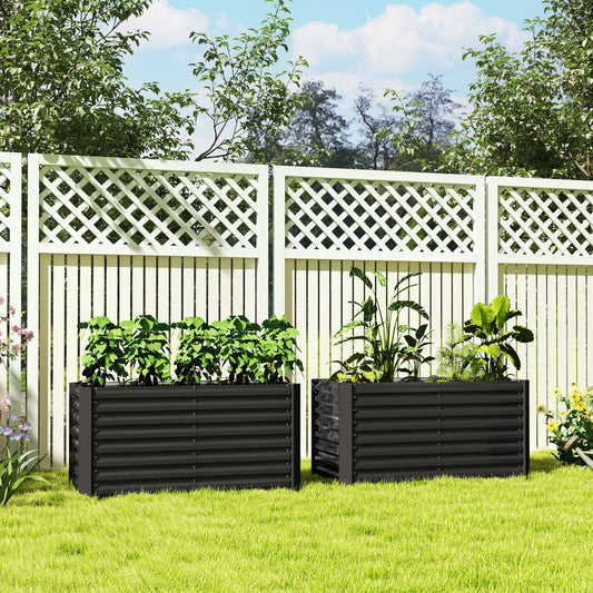 Set 2 Straturi de Grădină Înălțate, Fără Fund, din Oțel Zincat, 120x60x60 cm, Gri Închis