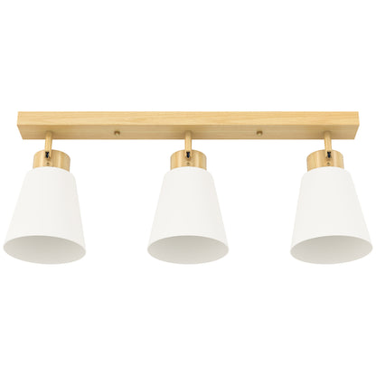 Candelabru de Tavan cu 3 Puncte de Lumină Reglabile la 90° și Dulii E27, Culoare Lemn