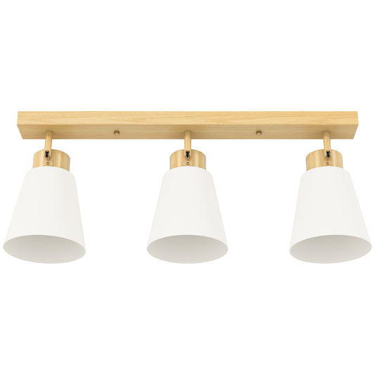 Candelabru de Tavan cu 3 Puncte de Lumină Reglabile la 90° și Dulii E27, Culoare Lemn
