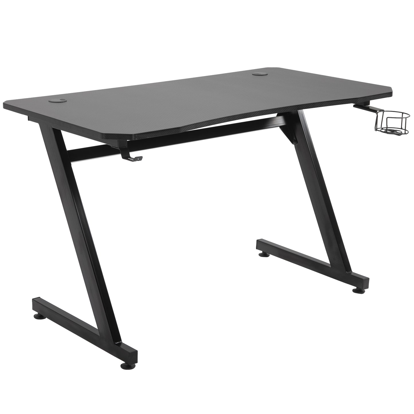 Gaming Desk, Masă Gaming cu Management Cabluri, Suport Pahare și Cârlig pentru Căști, Negru, 120×65×74,5 cm