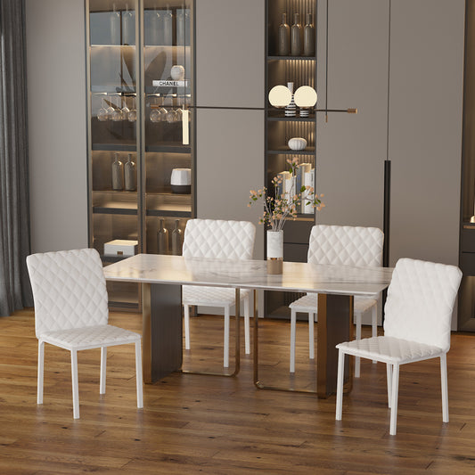 Set 4 Scaune Dining – Tapitate cu Piele Ecologica Alba