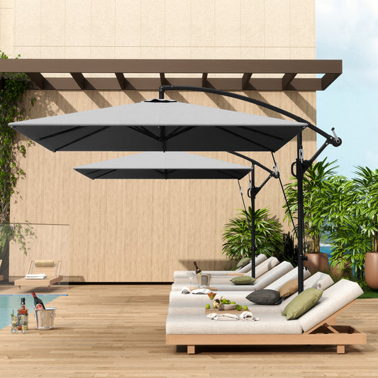Umbrelă de grădină suspendată 2,5x2,5 m cu manivelă, înclinabilă și rotativă cu husă, gri