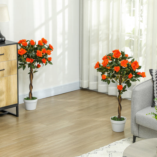 Plantă Artificială de Trandafir cu 21 de Flori Ø18x90 cm Portocaliu cu Vas