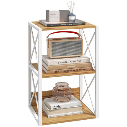 Mobilier Rastel Librarie 3 Rafturi cu Schelet in Otel Alb si Rafturi in Lemn 40x35x72.5cm