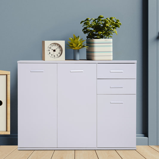 Dulapior cu 3 Usi si 2 Sertare in Lemn Granulat, Alb, 106x35x76cm