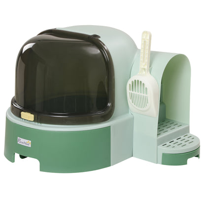 Litieră pentru Pisici cu Capac, Litieră Închisă cu Tavă Detașabilă și Lopățică Inclusă, 52x60x42 cm, Verde