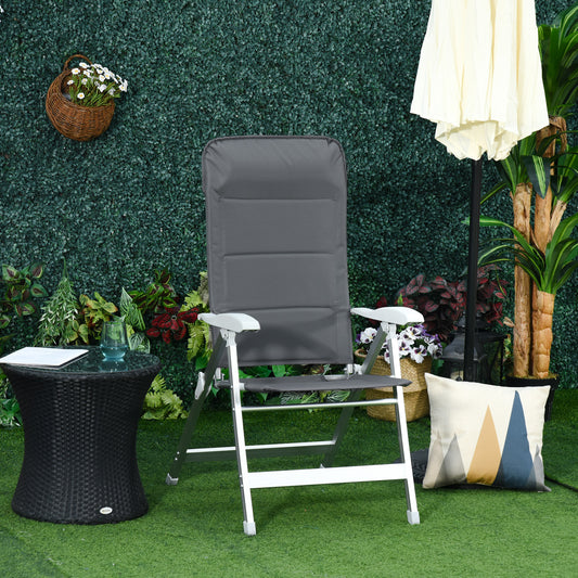 Scaun de pescuit pliabil cu brațe și spătar reglabil, din aluminiu și poliester, 75x61,5x76-115 cm, gri