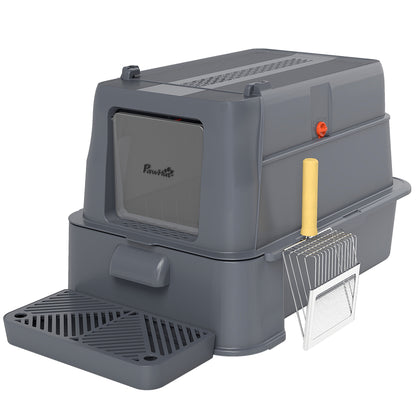 Litieră Închisă de 80L pentru Pisici cu Tavă Detașabilă, în ABS și Oțel Inoxidabil, 63x43x43 cm, Gri Închis