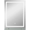Oglindă de baie cu lumini LED reglabilă în 3 culori, cu raft din sticlă, 50x12x70 cm, argintiu