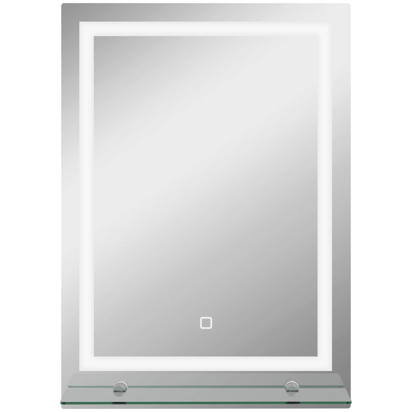 Oglindă de baie cu lumini LED reglabilă în 3 culori, cu raft din sticlă, 50x12x70 cm, argintiu