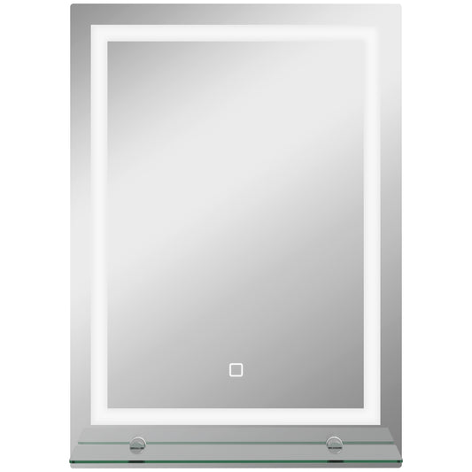 Oglindă de baie cu lumini LED reglabilă în 3 culori, cu raft din sticlă, 50x12x70 cm, argintiu