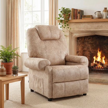 Fotoliu Relax Rabatabil Manual din Material Textil cu Suport pentru Picioare Extensibil și Buzunar Lateral, Bej