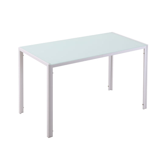 Masă Dreptunghiulară pentru 4 Persoane din Metal și Sticlă Securizată, 120x60x75 cm, Alb