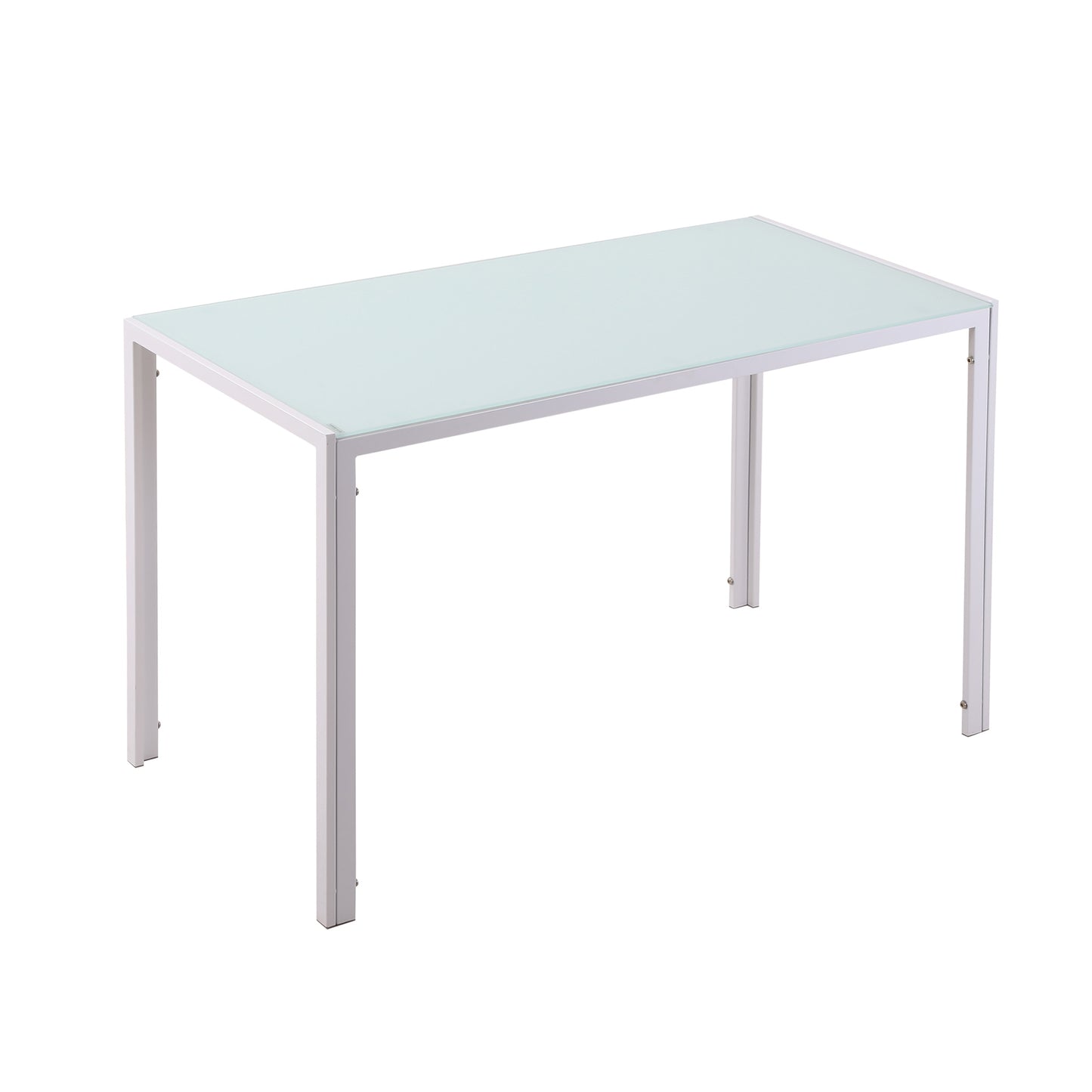 Masă Dreptunghiulară pentru 4 Persoane din Metal și Sticlă Securizată, 120x60x75 cm, Alb