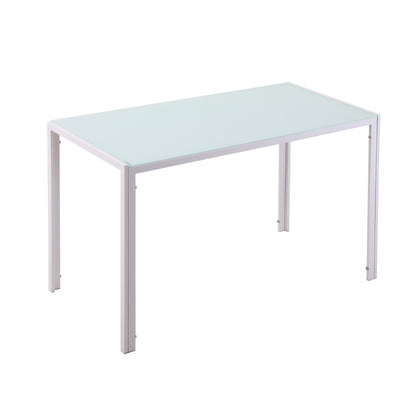 Masă Dreptunghiulară pentru 4 Persoane din Metal și Sticlă Securizată, 120x60x75 cm, Alb