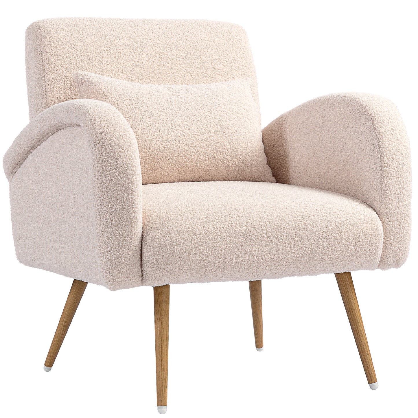 Fotoliu Modern pentru Living din Material Teddy cu Pernă Lombară Detasabilă, 77x77x83 cm, Bej