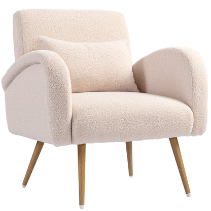 Fotoliu Modern pentru Living din Material Teddy cu Pernă Lombară Detasabilă, 77x77x83 cm, Bej