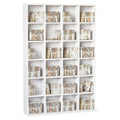 Bibliotecă din Lemn cu 24 Compartimente, Raft Organizator Cărți, CD-uri și Decorative, Alb, 130.5x89x20 cm