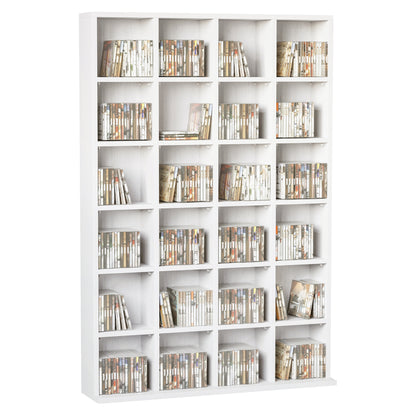 Bibliotecă din Lemn cu 24 Compartimente, Raft Organizator Cărți, CD-uri și Decorative, Alb, 130.5x89x20 cm