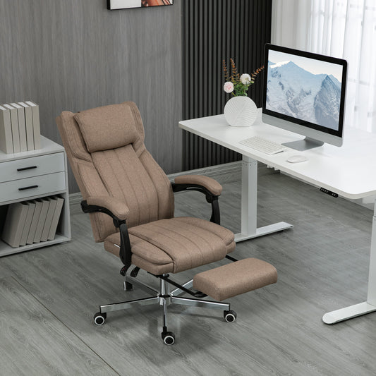 Scaun de Birou cu Masaj, Suport pentru Picioare și Telecomandă, din Material Textil cu Aspect de In, 65x61x108-118 cm, Maro