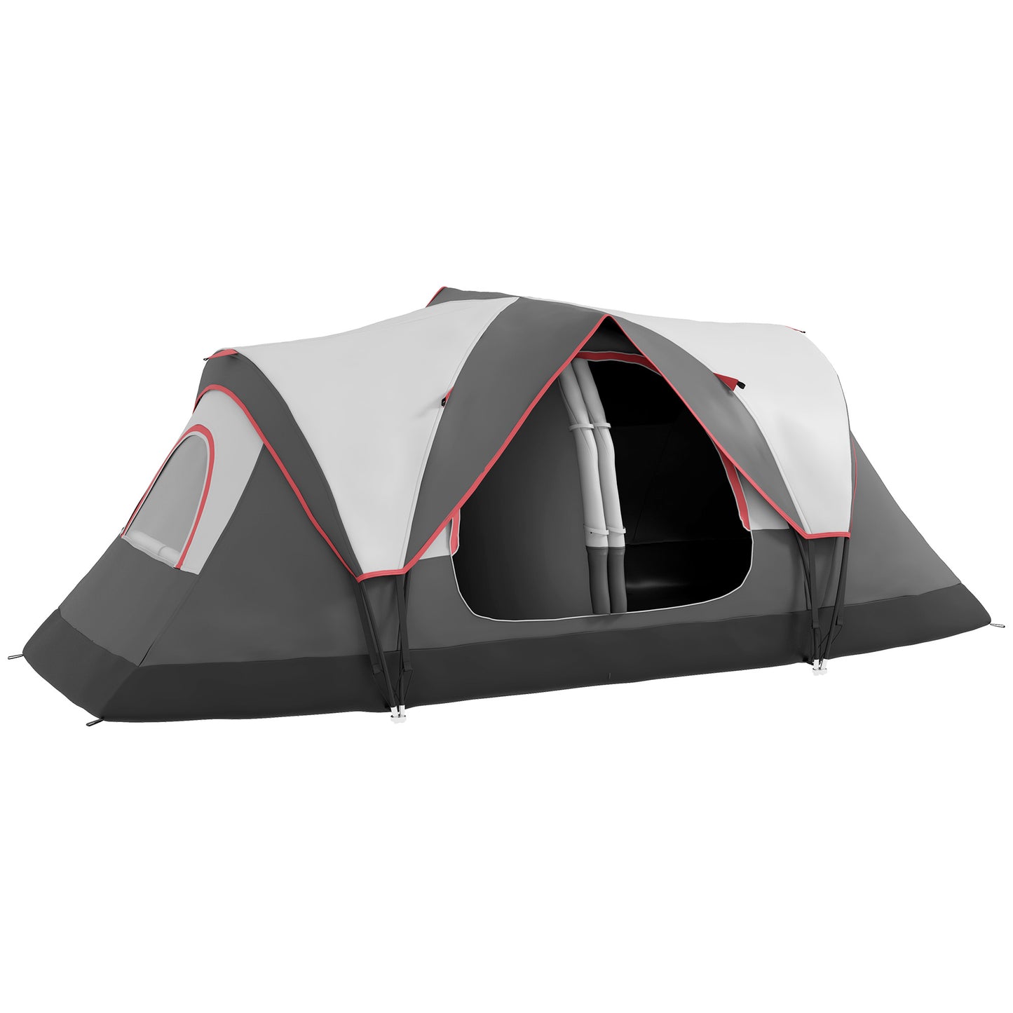 Cort de Camping pentru 6 Persoane cu 2 Camere Separate, Poliester și Fibră de Sticlă, 450x215x180 cm, Gri