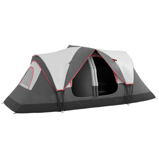 Cort de Camping pentru 6 Persoane cu 2 Camere Separate, Poliester și Fibră de Sticlă, 450x215x180 cm, Gri