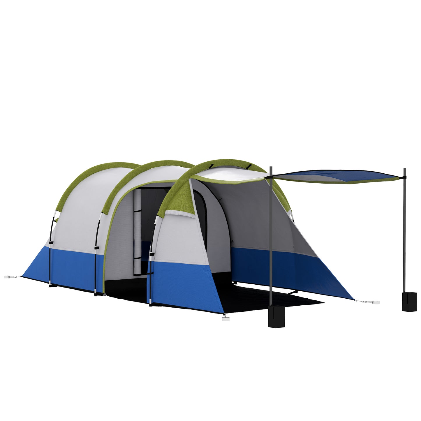 Cort de Camping  Impermeabil cu 2 Zone și 3 Intrări, din Poliester și Fibră de Sticlă, 420x200x150 cm, Verde