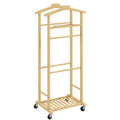 Servomut 4 în 1 pe roți, cu 2 bare, tavă pentru chei și raft pentru pantofi, din bambus, 47x33,7x105,5 cm