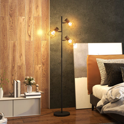 Lampadar 40W cu 3 Lumini Reglabile și Comutator Rotativ, din Metal, 41x28x169 cm, Negru