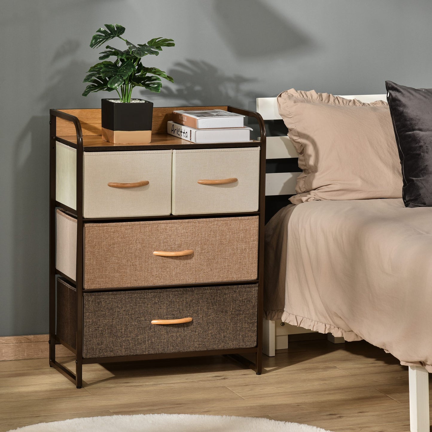Comodă cu 4 Sertare Pliabile și Raft, Mobilier pentru Camera de Zi și Dormitor, 58x29x78.5 cm, Multicolor