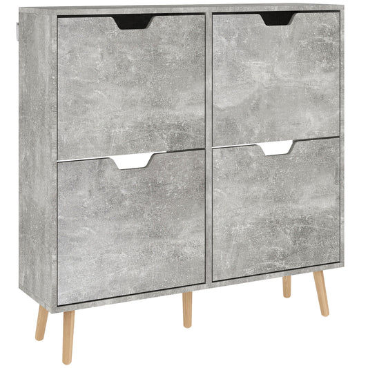 Dulap pentru încălțăminte cu 4 sertare rabatabile pe 2 niveluri pentru 16 perechi, din lemn, 95x26x95 cm, gri