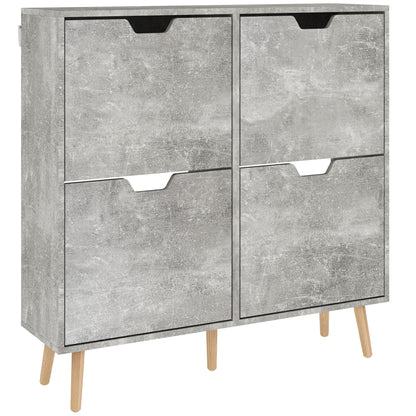 Dulap pentru încălțăminte cu 4 sertare rabatabile pe 2 niveluri pentru 16 perechi, din lemn, 95x26x95 cm, gri