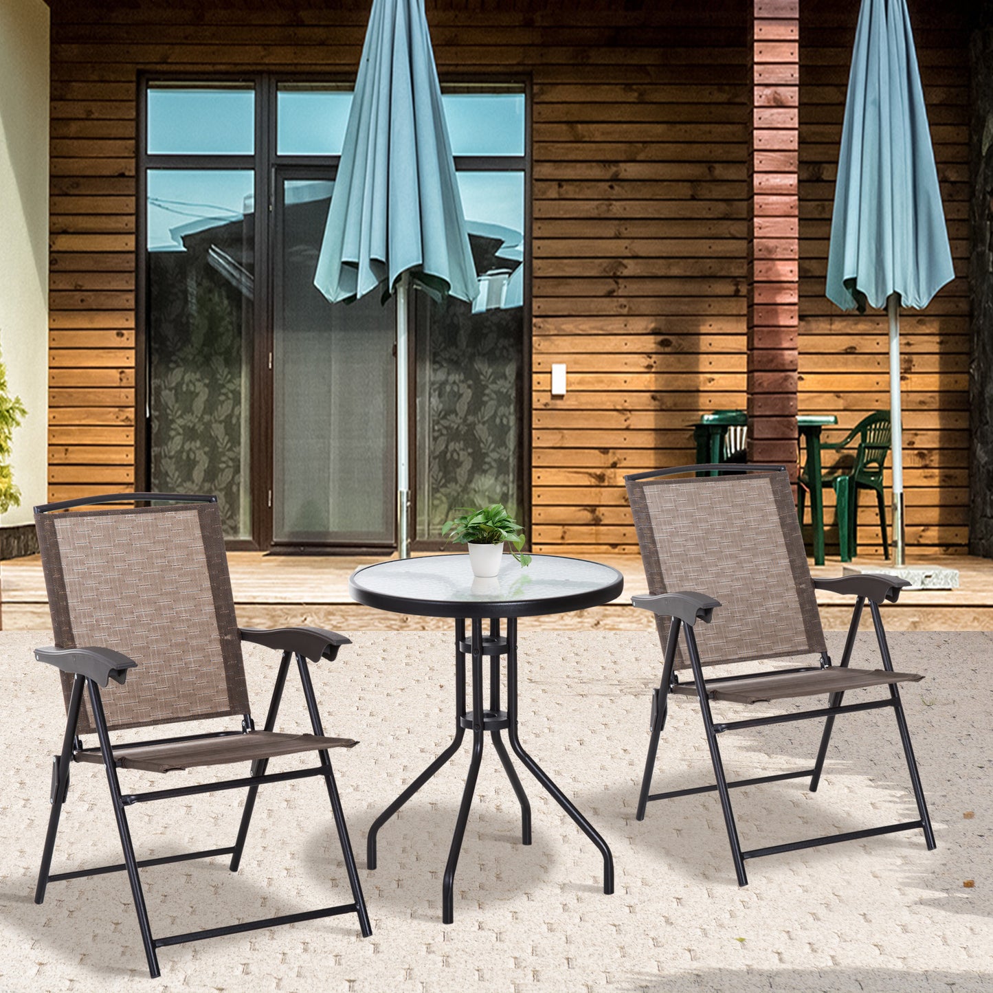 Set de mobilier pentru gradina cu masa din sticla securizata, maro