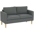 Canapea cu 2 locuri, cu spațiu de depozitare și 2 perne, din material textil cu efect de catifea și lemn, 140x63x79 cm, gri