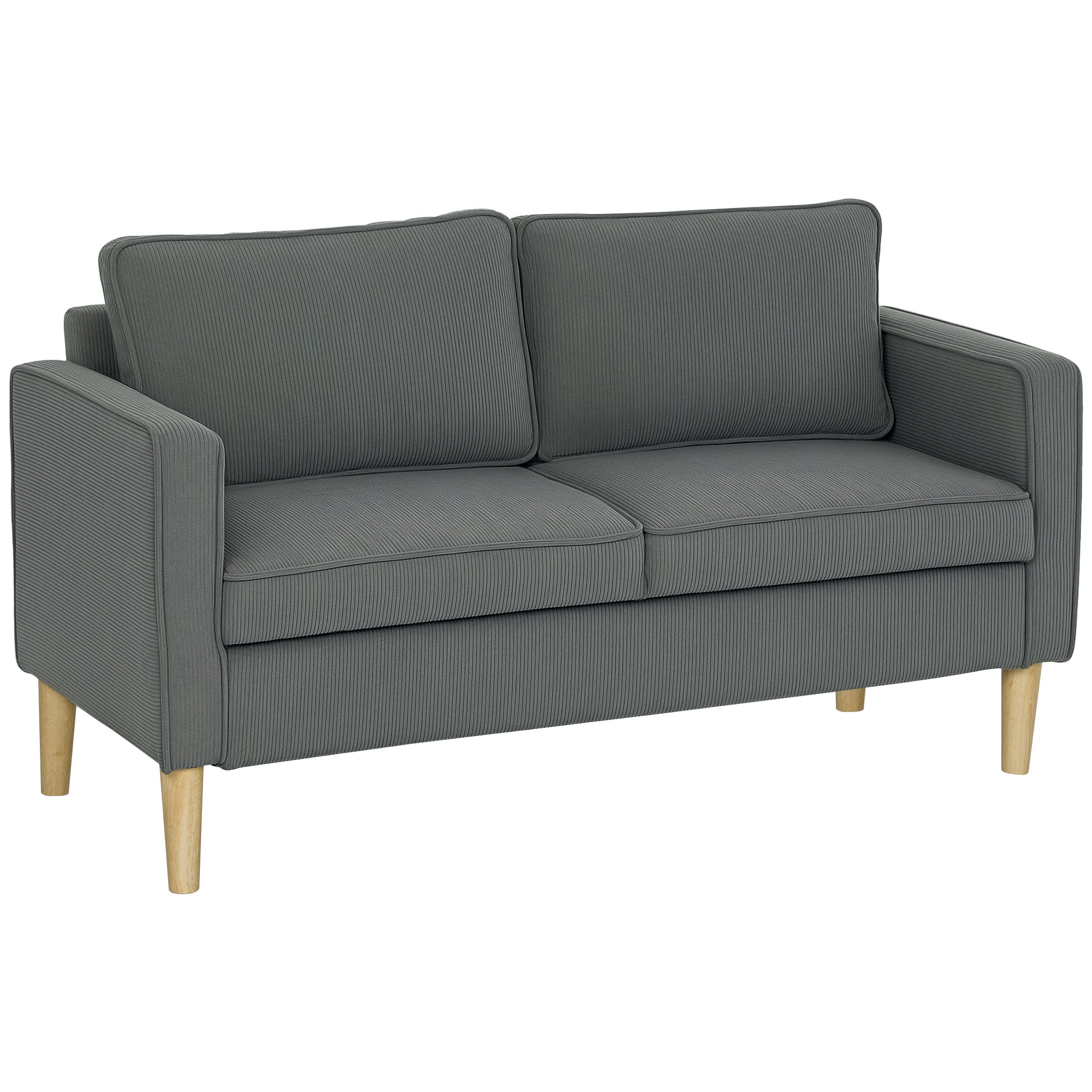 Canapea cu 2 locuri, cu spațiu de depozitare și 2 perne, din material textil cu efect de catifea și lemn, 140x63x79 cm, gri